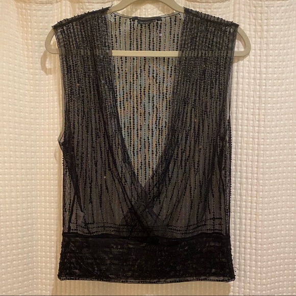 BCBGMaxAzria Tops - BCBG MaxAzria beaded sheer top size XS